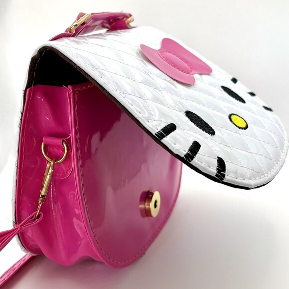 Glam White Pink Embroidered Vinyl Hello Kitty Sanrio Crossbody Bag Purse Handbag - Picture 3 of 5